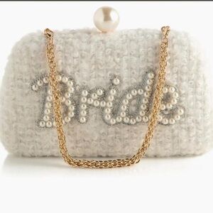 Chic White Bridal Clutch with Gold Chain